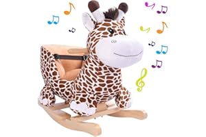 BAKAJI Girafe à Bascule en Peluche avec Assise pour Enfants avec Effets sonores et poignées et Ceinture de sécurité