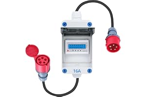 3 fas mobil digital elmätare 16A 400V mobil meter CEE kontakt 3 fas mobil digital mätare 5x2,5 mm² med återställning 2m kabel IP44 uttagsadapter räknare (H07RN-F HR-03X)