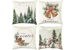 Aitsite Poszewka na poduszkę na Boże Narodzenie, 4-pak zimowych, 45 x 45 cm, dekoracja bożonarodzeniowa, do salonu, na sofę, do sypialni (dzwonek)