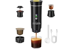 Trsaow Machine à expresso portable, machine à café électrique 3 en 1, machine à café de camping, mini auto-chauffante compatible avec le café moulu et les capsules de café