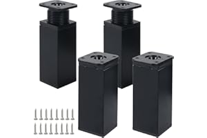 YUAENFI 4 Pezzi Piedini Regolabili per Mobili Quadrati Gambe per Mobili Altezza Regolabile 10 cm Piedi per Mobili Gambe Letto Gambe Tavolo in Metallo per Armadietto Divano (Nero)