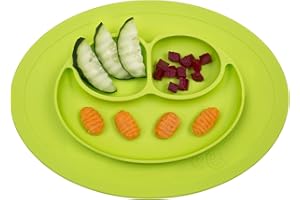 EZ PZ ezpz Mini Mat (Lime) - 100% Silicone Suction Plate with Built-in Placemat for Infants + Toddlers - First Foods + Self-Feeding - Comes with a Reusable Travel Bag - 6 months+