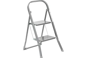 OurHouse 2 Tread Steel Step Ladder, Indoor Use with Non-Slip Feet, Foldaway 2 Step Ladder, 150kg Max Weight, Strong and Sturdy, Folding Ladder for Kitchen and Household Use, 91cm Height Lightweight