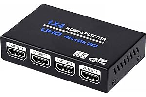 Ozvavzk HDMI 4K Splitter HDMI Splitter 1 Entrada 4 Salidas V1.4 Powered 1x4 Puertos Caja Soporta 3D HDCP Duplicar/Espejo 4 Pantalla para Box PS4 PS3 BLU-Ray HDTV STB DVD Proyector