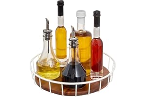 INTERDESIGN iDesign 95415EU Lazy Susan, Organizer Girevole con Bordo Alto in Metallo e Legno d'acacia, Portaspezie salvaspazio Cucina, Porta Olio aceto Sale Pepe, Bianco e Naturale, 18/8 Stainless Steel