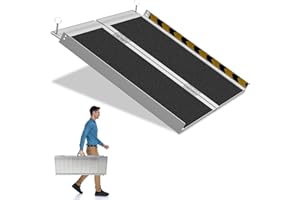 ‎HERRSELSAM Herrselsam 91x73cm Rollstuhlrampe Belastbar bis 270KG Rollstuhlrampe mit Rutschfester Oberfläche Tragbare Rollstuhlrampe Rollstuhlklapprampe für Zuhause Stufen Treppen Türöffnung