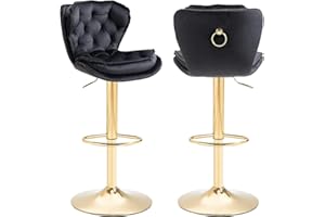 SUPPNEED Juego de 2 taburetes de bar de terciopelo, altura ajustable, taburetes de bar giratorios acolchados, modernos taburetes para isla de cocina, cafetería, bar, bar, comedor (negro)
