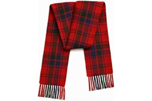 BRAW CLANS TARTANS 100% Pure Lambswool Tartan Scarf for women and men - 60x12 Unisex, Brushed wool winter long soft warm tartan check scarves - Gift for Christmas