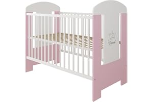 LCP Kids Lit Bebe 120x60 avec Matelas, 3 Niveaux du Sommier, 3 Barreaux Amoviable, Rose Blanc