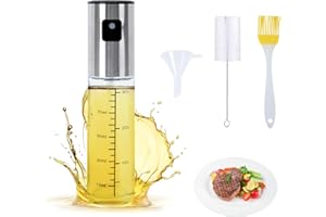 HASUDEI Flacone spray per olio d'oliva, flacone spray per olio di oliva 100 ml, spray olio da cucina con spruzzatore olio graduazione con pennello e imbuto olio per grigliare