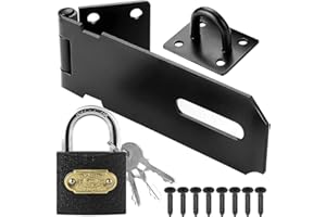 Litensh 4 Inch Stainless Steel Door Locks Hasp Latch with Padlock, Safety Packlock Clasp Hasp Lock Latch, Extra Thick Gate Lock Hasp Clasp Shed Lock for Bedroom Garage Window Black