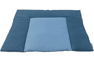 ULLENBOOM ® Wickelauflage 85x75 cm Waffelpiqué Blau (Made in EU) - Wickelunterlage Waschbar und für Unterwegs geeignet, Bezug: 100% OEKO TEX Baumwolle, Wickeltischauflage 75x85