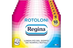 Rotoloni Regina - 42 Maxi Rotoli di Carta Igienica, 500 Fogli a 2 Veli, Lunghi Più del Doppio dei Normali Rotoli, Confezione 50% in Plastica Riciclata, Carta 100% Certificata FSC