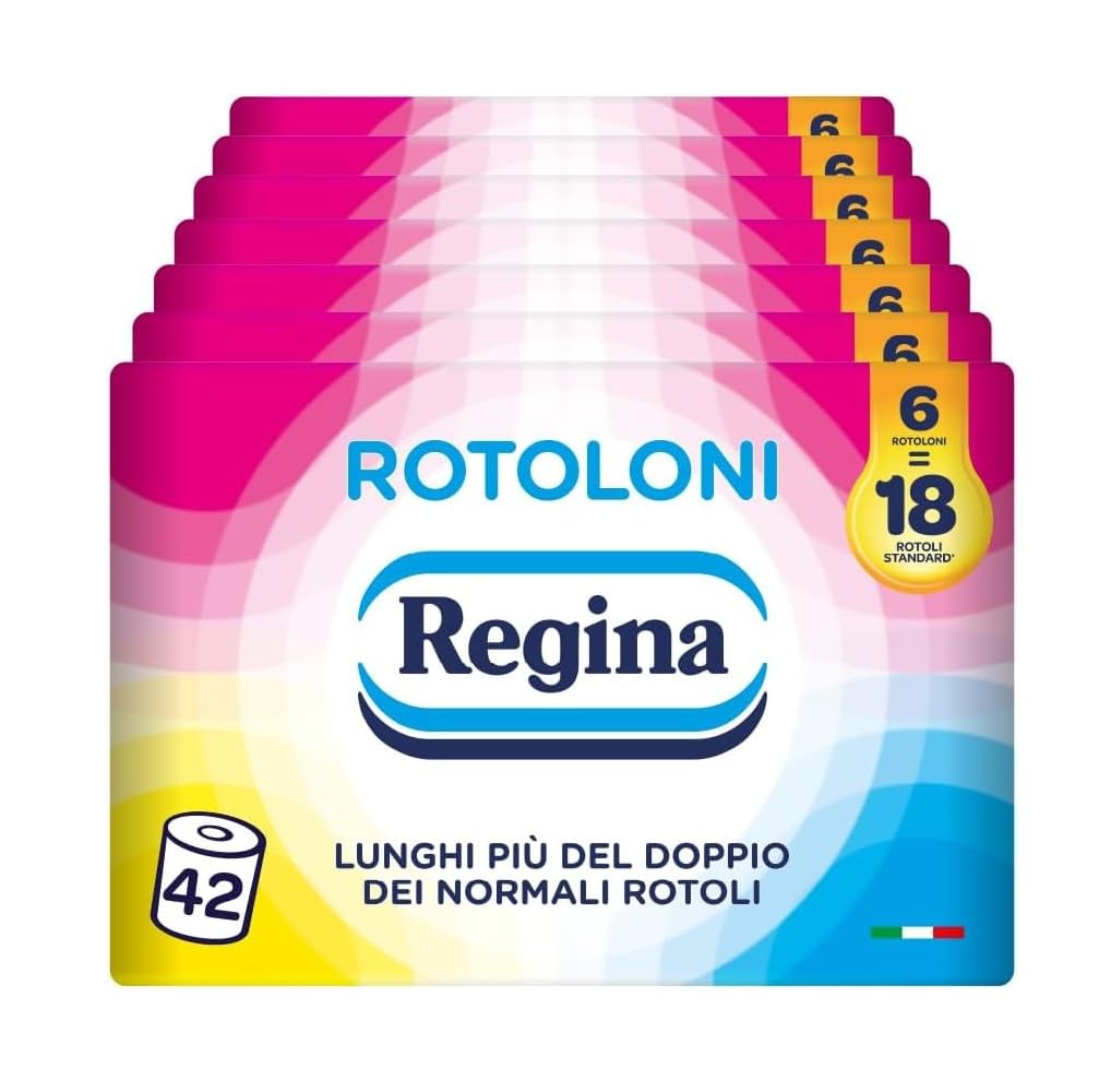 Regina Rotoloni, 42 Maxi Rotoli di Carta Igienica a 2 Veli | 500 Fogli, Lunghi Più del Doppio dei Normali Rotoli, Carta Certificata FSC