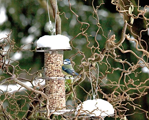 dobar 10041 Futterspender für Vögel mit Edelstahlgitter, Futterstation-Futtersäule für Wildvögel Anflugsringen, 14 x 14 x 26 cm, metall - 4