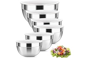WhiteRhino Set di 6 Ciotole da Miscelazione in Acciaio Inox, Grandi Ciotole da Insalata in Metallo con Coperchi Ermetici, Ciotole da Cucina in Acciaio Inox, 4l,3.2l,2.5l,1.8l,1.45l,0.96l