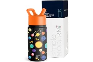 Simple Modern Botella Agua Niños con Pajita | Botella Térmica Acero Inoxidable Aislado Reutilizable para Niños y Niñas | Summit | 415ml | Solar System