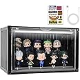 Zertylre Clear Display Case for Figures with Voice-Activated Light,2 Tier Display Stand Organizer Dustproof Protection Showcase for Collectible Pop Figures and Toys,13.8 in x 7.5 in x 6.7 in(Black)