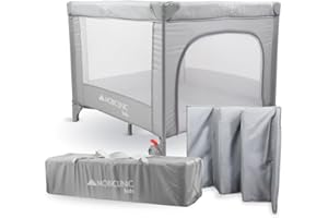 Mobiclinic®, Baby Playpen, 2 in 1, Travel Cot, Carry Bag, Foldable, Side Entry, Baby Playpen, 0-3 Years, Sleepland, Breathable Mesh, 2 Wheels with Brake, Removable Mattress