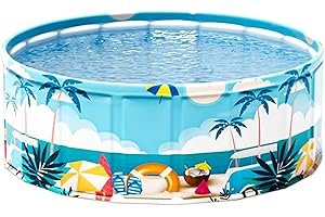 Alederways Foldable Dog Pools, Paddling Pool for Kids and Dogs, Thickened Non-Slip Large Indoor Outdoor Portable Pool for Girls Boy Children Dog Splash Pool Water Toy (Blue coconut tree 160 x40cm)