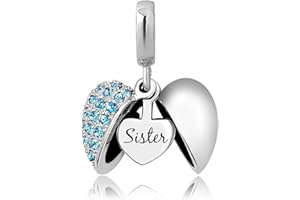 KunBead Jewelry Sister I Love You Open Heart Birthday Birthstone Dangle Beads for Charm Bracelets Necklace