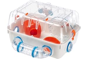 Ferplast COMBI 1 Innowacyjna klatka dla chomika - konfigurowalne siedlisko, system tunelowy - interaktywna przezroczysta konstrukcja, koło do ćwiczeń i akcesoria - rurki Connect&Play, 40,5 x 29,5 x