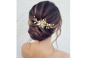 Zoestar Novia boda Peines de pelo flor perla Headpiece nupcial cristal hoja accesorios para el cabello para mujeres y niñas (oro)