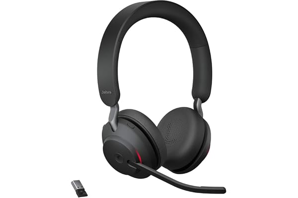 Jabra Evolve2 65 Casque PC Sans Fil - Casque Audio Anti-Bruit Certifié Microsoft Teams avec Batterie Longue Durée - Adaptateur Bluetooth USB-A - Noir