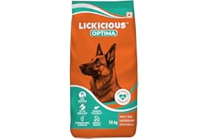 LICKICIOUS Optima Dry Dog Food Adult 10 KG | Chicken & Vegetable | Complete and Balanced Optimum Nutrition for Pedigree Dogs | Great Taste & Easy Digestion