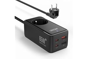 ‎LENCENT LENCENT GaN3 Tech Ładowarka USB C, 65 W, z 1 AC + 4 USB (2 USB-C + 2 USB-A), stacja ładująca USB-C PD do iPhone'a, iPada, MacBooka, telefonu Galaxy, Huawei, konsoli Switch, Steam Deck, czarna
