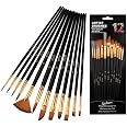 SKY-TOUCH Acrylic Paint Brushes Set, 12 Pcs Artist Paint Brush Kit with Nylon Hair for Acrylic Oil Watercolor Gouache Paintin