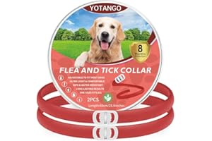 YOTANGO Flea Collar for Dogs, Flea and Tick Collar for Dogs, Flea Treatment for Dogs, Soft Adjustable Dog Flea Collars 8 Months Natural Protection, Waterproof Dog Flea Collars for Puppies Large Dogs Red 2Pcs