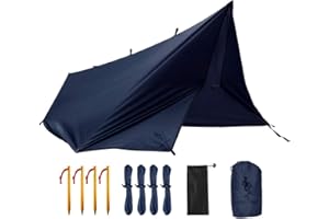 FREE SOLDIER Camping Tarp Waterproof 3m x 3.2m Large Hammock Tent Tarp Portable Tarpaulin Anti-UV Shelter Sun Block Sunshade Awning for Camping Hiking Traveling Outdoor Sports(Blue, With Nails)
