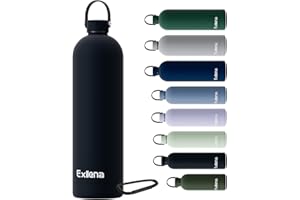 Exllena Botella Térmica 1.5 Litros – Botella Agua Acero Inoxidable 304, Botella Acero para Agua Fría y Caliente, 100% Estanco con Asa y Gancho – Ideal para Viajes, Gym y Exterior(Negro)