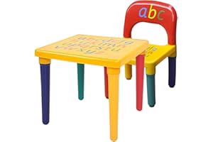 SAMTEK ABC Alphabet kids Plastic Table Set - kids table and chair sets 3-7 year old Toddler Table and Chair set, child table and chair set for Children, Nursery Learning & Play Kids' Educational Activities