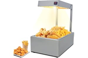 EASYROSE Commercial Food Warmer & Heat Lamp, 300W French Fry Warmer with Stainless Steel Pan, UK Plug 220V, for Chips, Churros, Buffet & Kitchen Use