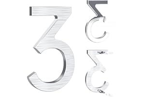 Yafimea Número de casa exterior plateado 12,5 cm – En aluminio macizo con acabado cepillado, adhesivo o con tornillos, resistente al clima – Para puerta, pared, valla, garaje (3)