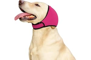 AkoSlale Dog Calming Ear Wrap with Noise Reduction – Anxiety Soothing Headgear for Grooming, Thunder, Fireworks & Bathing – Noise-Muffling Ear Cover for Medium Dogs (Rose Red)