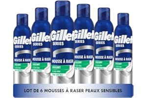 Gillette Series Mousse À Raser Apaisante À L’aloe Vera, Pour Les Peaux Sensibles, Protection Complète Contre Les Irritations, Les Coupures, Les Rougeurs Et Les Tiraillements, 6x250ml