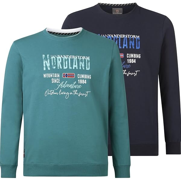 Jan Vanderstorm Reginald Sweatshirt Homme Grandes Tailles – Col Serafino, 100% Coton, Écusson Rondane