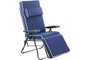 Alfresia Garden Relaxer Chair with Luxury Cushion - Green Frame Adjustable Reclining Outdoor Chair, Foldable Garden Chair, Choice of Colours (Blue)