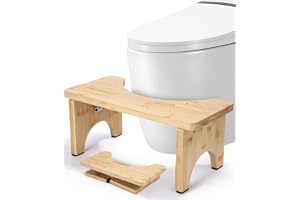 Fuxoro Toalettpall i bambu för vuxna, hopfällbar toalettpall med halkfria kuddar, ergonomisk toalettpall för badrum, pall, he