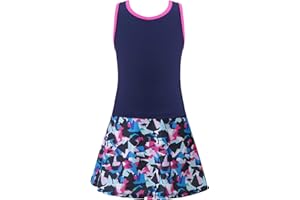 Hansber Kids Girls Golf Tennis Outfits Tracksuits Racer Back Tank Tops and Skirts with Built-in Shorts