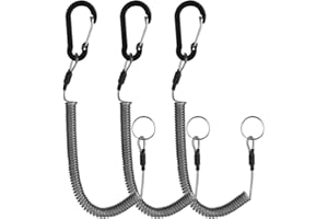 Dimeho 3 Stück Spiral Schlüsselanhänger, Outdoors Spiralkabel Elastisch Angeln Lanyards, Einziehbares Sicherheitsseil, Angelruten-Halteseil, Zubehör mit Clip Aus Aluminiumlegierung für Zangen(schwarz)