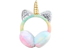 IHCEMIH Orejeras para niñas y mujeres, orejeras de felpa esponjosa, ajustables, unicornio, lentejuelas, gato, accesorios de invierno, calentadores de oídos, correr, esquí, fundas protectoras del
