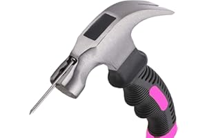 Wnqou 8oz Claw Hammer with Shock Reduction Grip- Mini Hammer with Milled Face -Camping Stubby Hammer, Small Nail Hammer with Magnetic, Pink