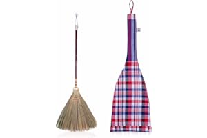 SN SKENNOVA Asiatischer Blumenbesen, 78,7 cm hoch, Thailändischer natürlicher Bambusbesen, handgefertigter Besen, Hexenbesen, Bambusstabgriff, für RV's Zelt, Camping