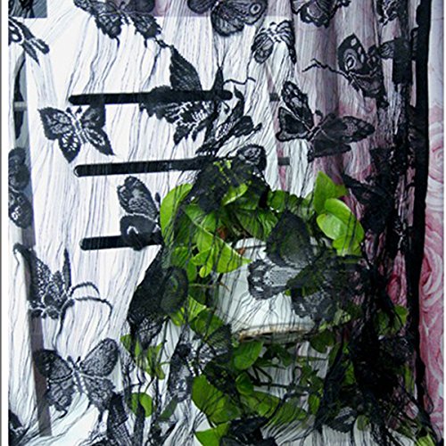 Generic Schmetterling Vorhang Fadenvorhang Jacquard Tür Fenster Scheibe Raumteiler Quaste Wohnzimmer Haus Dekoration , 200cm x 100 cm – Schwarz - 2