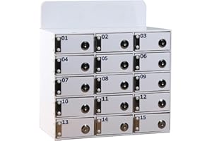 LVRUIEDS Portacellulare, Scatola di archiviazione personale con 12/15/20/25/30/40 scomparti, Cassetto per cellulare trasparente con serratura, Armadietto da scrivania per cellulare (Bianco, 15