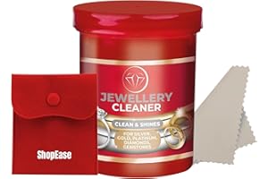 SHOPEASE Jewellery Cleaner Solution 145ml – Professional All-Purpose At-Home Cleaning Dip for Silver, Gold, Platinum, Diamonds & Gemstones – Includes Polishing Cloth & Red velvet Pouch.